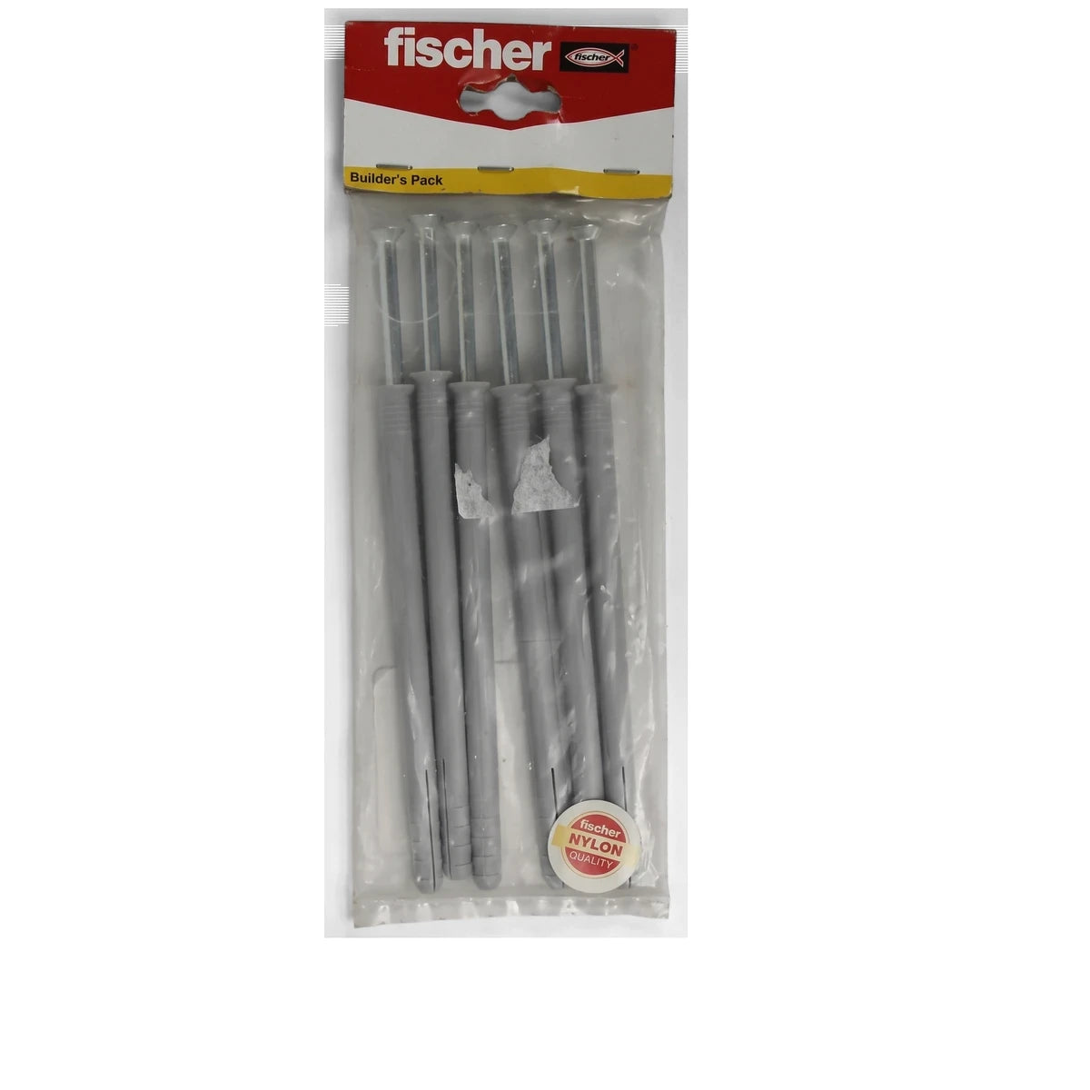 Fischer 10x100Z Hammerfix builder's pack of gray nylon frame anchors in clear plastic packaging.