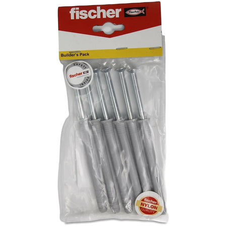 Fischer N 10x135Z Hammerfix Builder's Pack of 6 plastic wall anchors with metal nails in clear retail packaging.