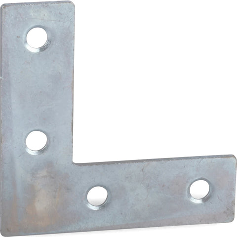 Galvanized L-shaped flat brace mend plate with four screw holes, 75x75mm, designed for sturdy connections.