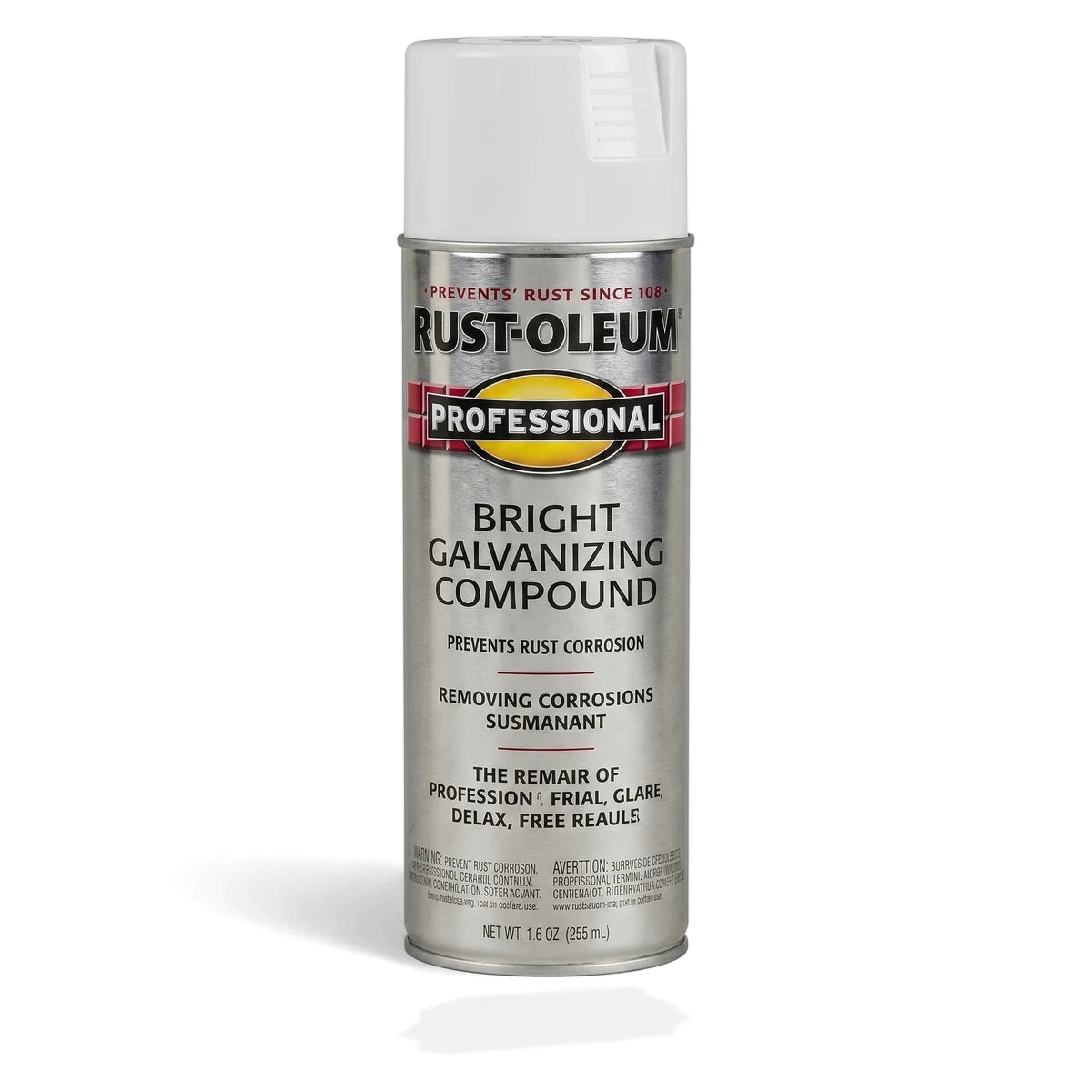 Flat Bright Galvanizing Compound spray, a silver can with a white cap, 567g, for professional use.