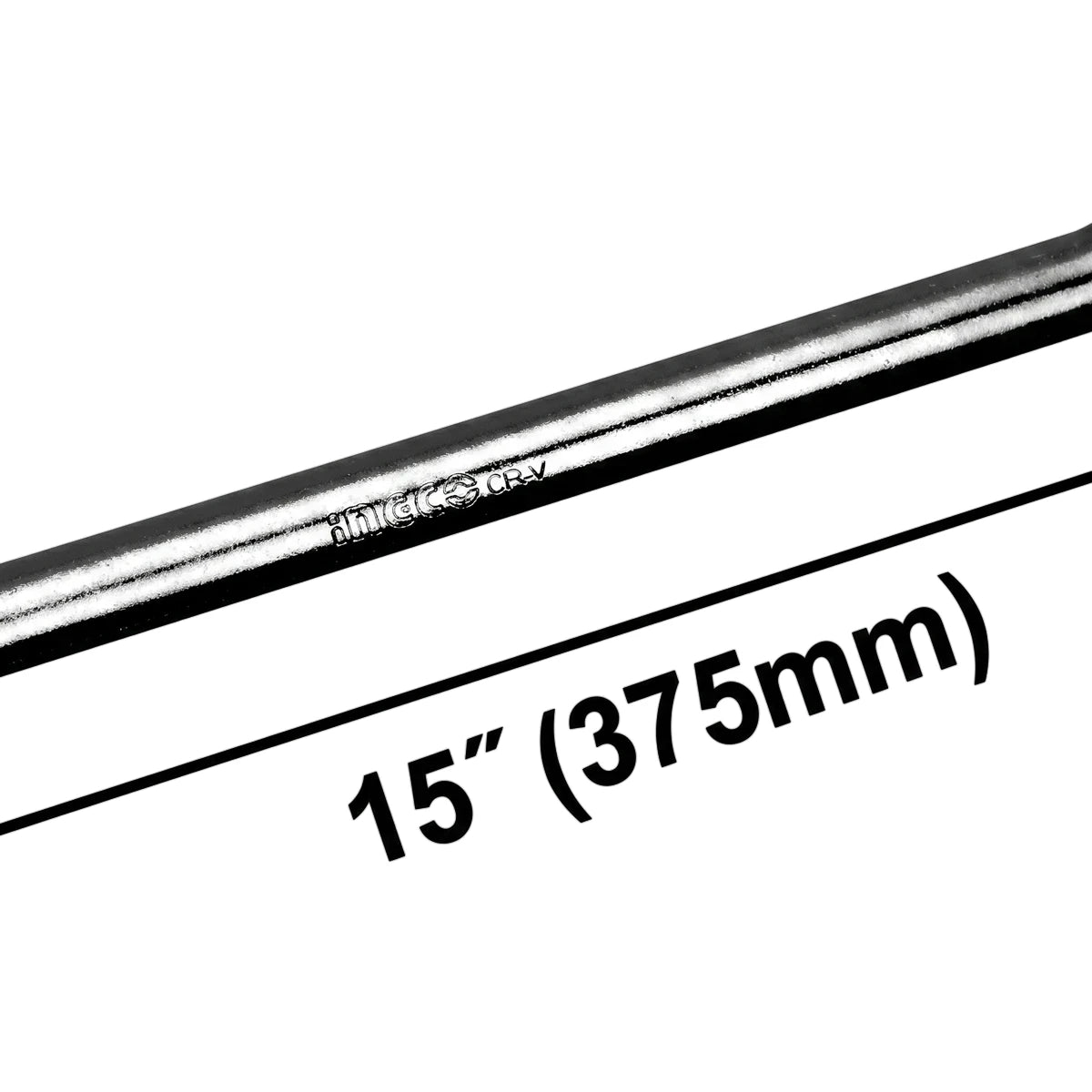 Flex Handle Power Bar 375mm in polished silver metal, close-up of straight handle section with etched marking.