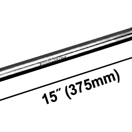 Flex Handle Power Bar 375mm in polished silver metal, close-up of straight handle section with etched marking.