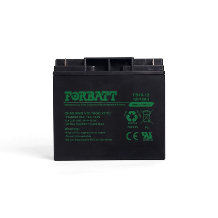 12V 18Ah Sealed Lead Acid (SLA) battery by FORBATT, black with green text on a white background, front view.