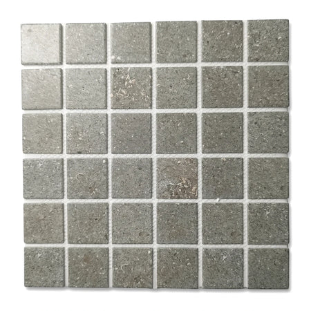Fossil grey 45mm anti-slip mosaic tile sheet with visible grout lines for flooring or wall applications.