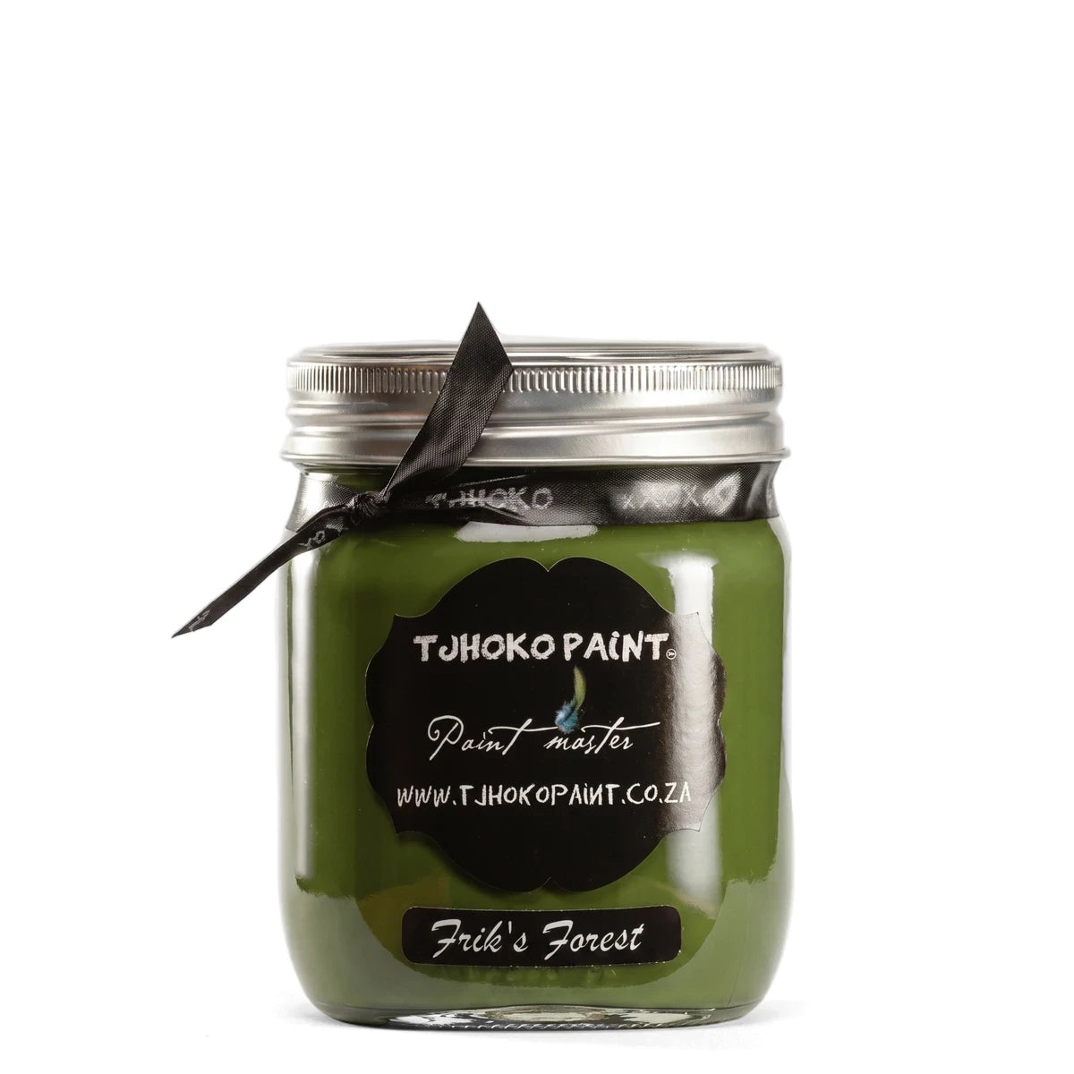 Frik's Forest 25ml Chalk Paint in a small clear glass jar with a silver screw lid, shown front view in green.