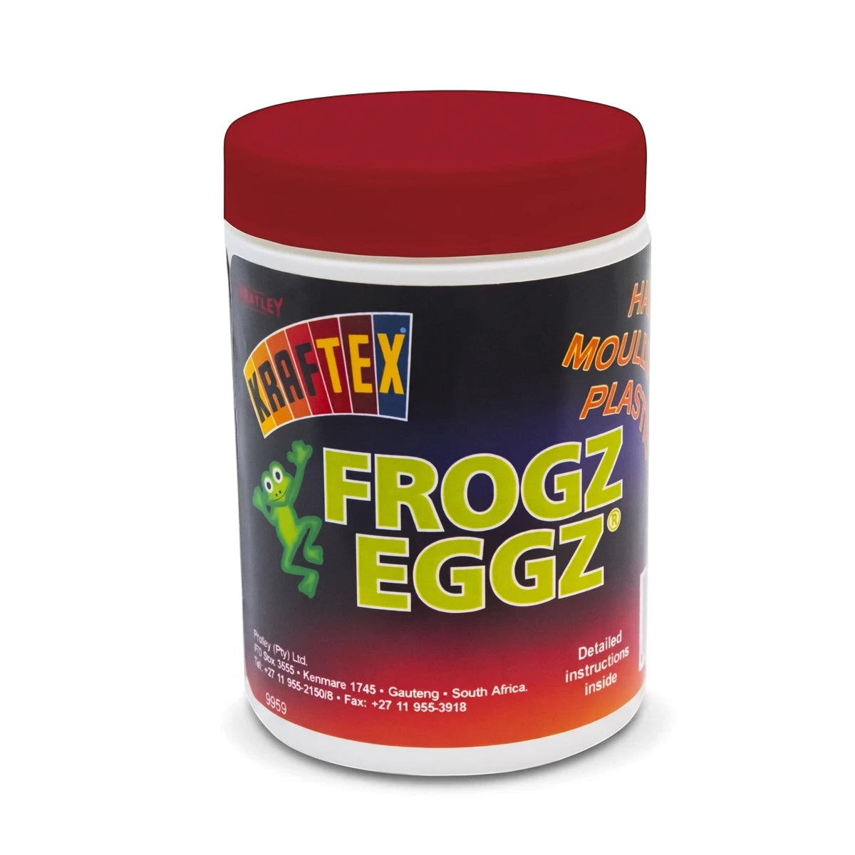 Frogzeggz Hand Mouldable Plastic in a white container with a red lid and colorful product label, shown from a slight angle.