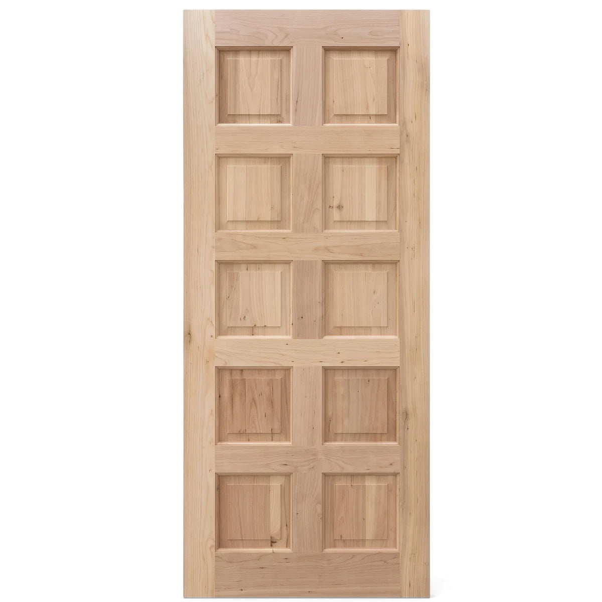 Full length light natural wood engineered panel door featuring eight rectangular recessed panels, designed for interior use.