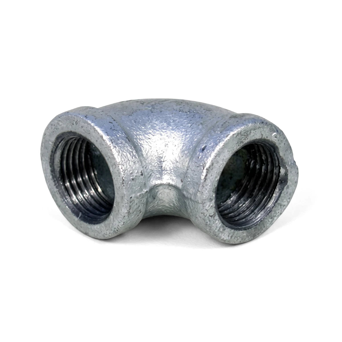 Galvanised elbow pipe fitting with female threaded ends, 90-degree angle for galvanized steel plumbing applications