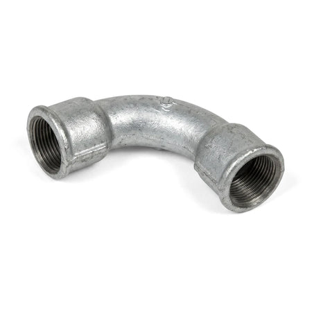 Galvanized 90-Degree Female X Female Bend, 1/2 inch, a silver metallic plumbing pipe fitting with internal threading.