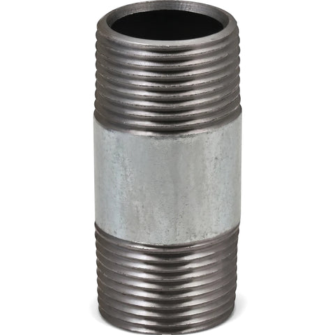 Galvanized barrel nipple, 3/4 inch by 54mm, featuring threaded ends and a durable gray metal finish for plumbing