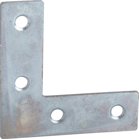 Galvanized L-shaped metal flat brace mend plate with four mounting holes, 50x50mm, shown on a white background.