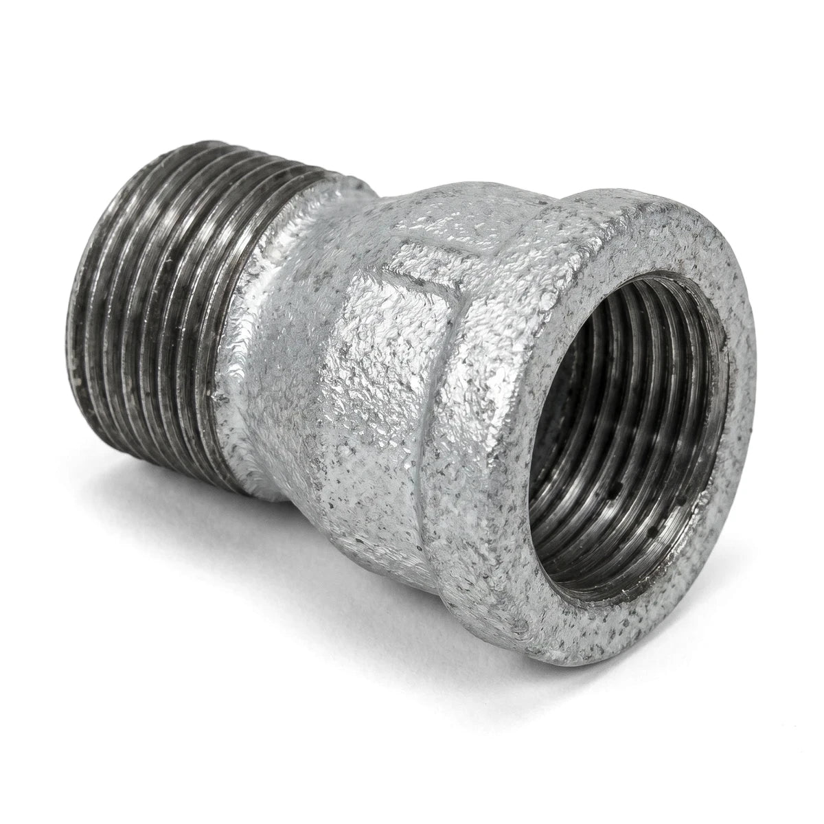 Galvanized male x female socket, 22mm, a metallic plumbing fitting with external and internal threading for pipe connections.