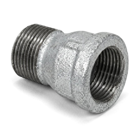 Galvanized male x female socket, 22mm, a metallic plumbing fitting with external and internal threading for pipe connections.