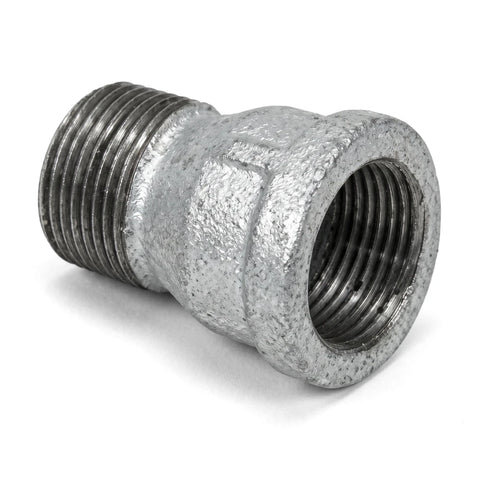 Galvanized male x female socket, 22mm, a metallic plumbing fitting with external and internal threading for pipe connections.