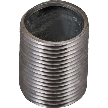 Galvanized running nipple, 3/4 inch size, with external threading, shown from a slightly angled perspective.