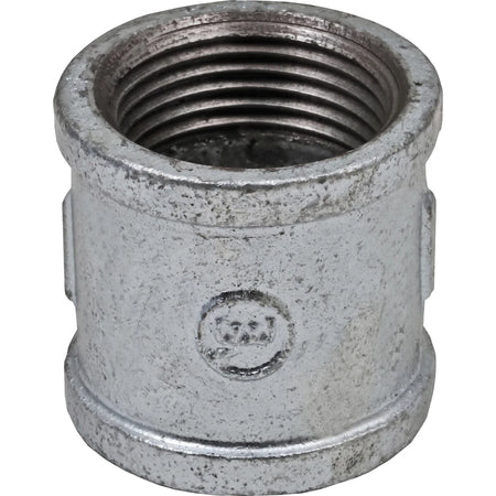 Galvanized Socket 1 inch, silver steel threaded pipe coupling shown from top with internal female threads.