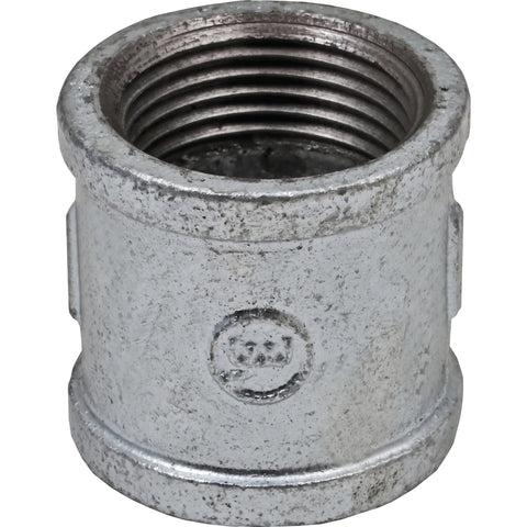 Galvanized Socket 1 inch, silver steel threaded pipe coupling shown from top with internal female threads.