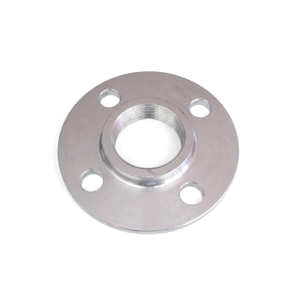 20mm galvanized threaded flange, silver metal, with a central threaded opening and four bolt holes.