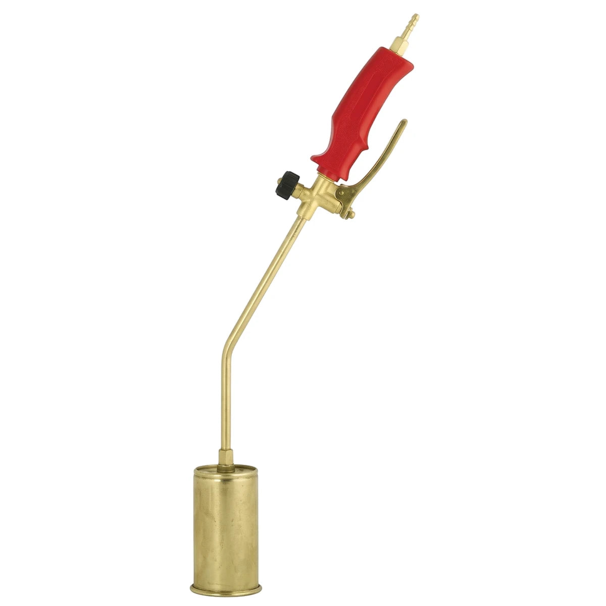 Gas Welding Torch With Lever - 60mm, brass torch with red handle and control lever, angled nozzle assembly.