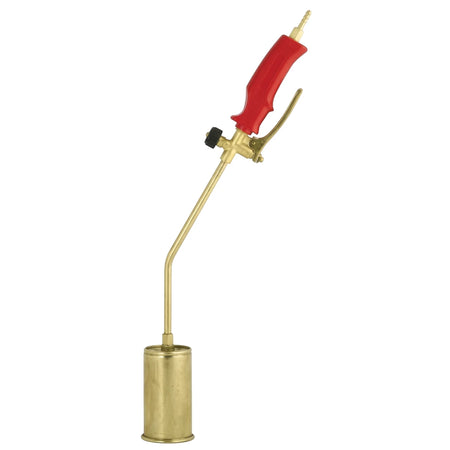 Gas Welding Torch With Lever - 60mm, brass torch with red handle and control lever, angled nozzle assembly.