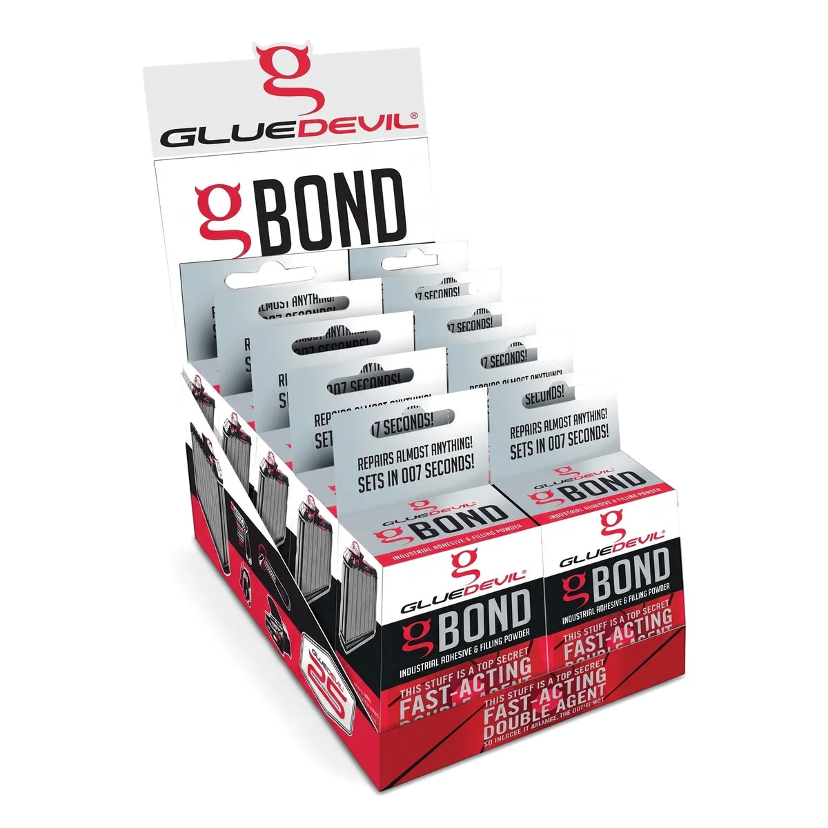 Gbond Kit Display Box (10 Pack) featuring red and white packaging for industrial adhesive and filling powder.