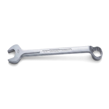 Silver 27mm Gedore combination spanner with open and box end, made from vanadium steel, photographed on a white background.