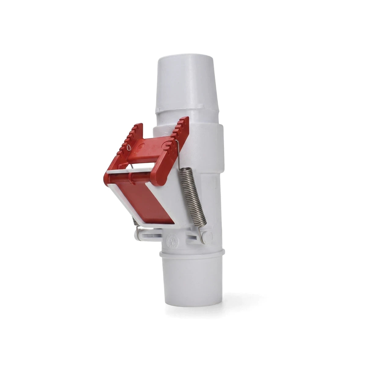 White and red Gemini Adjustable Control Valve, showing its main body, a red lever with textured grips, and two metal springs.