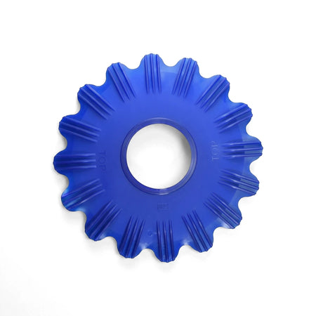 Blue circular gear-like Gemini Pool Cleaner Replacement Skirt with a central hole, viewed from the top.