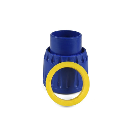 Blue and yellow Gemini Pool Cleaner Swivel Assembly (3 Components) made of durable plastic, shown on a white background.