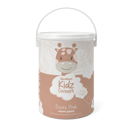 Genkem Kidz Concept Dusty Pink room paint, a 5-litre bucket for children's rooms, featuring a cute giraffe design.