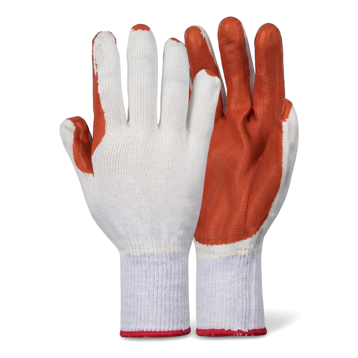 Glove Crayfish Gloves pair with white knit fabric and red rubber-coated palms, shown front and back view