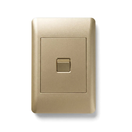 Gold rectangular electrical switch, Apollo 100x50mm with a single lever, designed for modern home interiors.