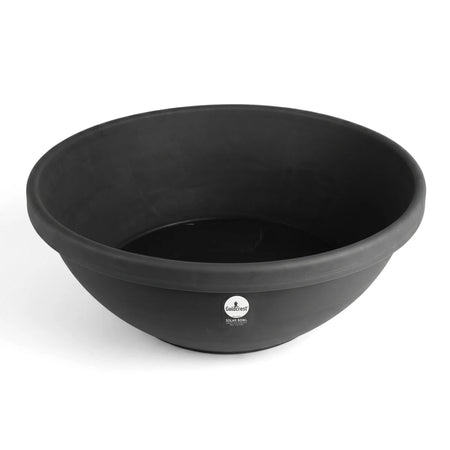 Black Goldcrest Solar Bowl, 25cm diameter, featuring a round shape and a subtle logo on the side.