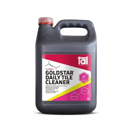 Goldstar Daily Tile Cleaner in a dark gray 5L jerrycan with a red cap and pink label, designed for effective tile cleaning.