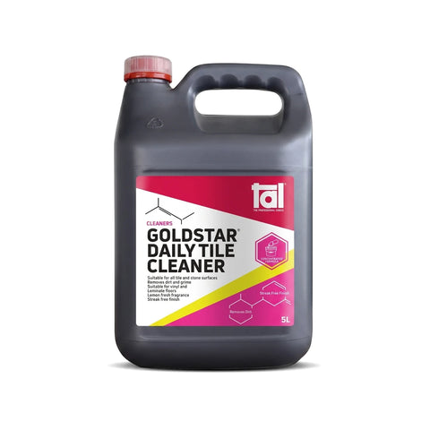 Goldstar Daily Tile Cleaner in a dark gray 5L jerrycan with a red cap and pink label, designed for effective tile cleaning.