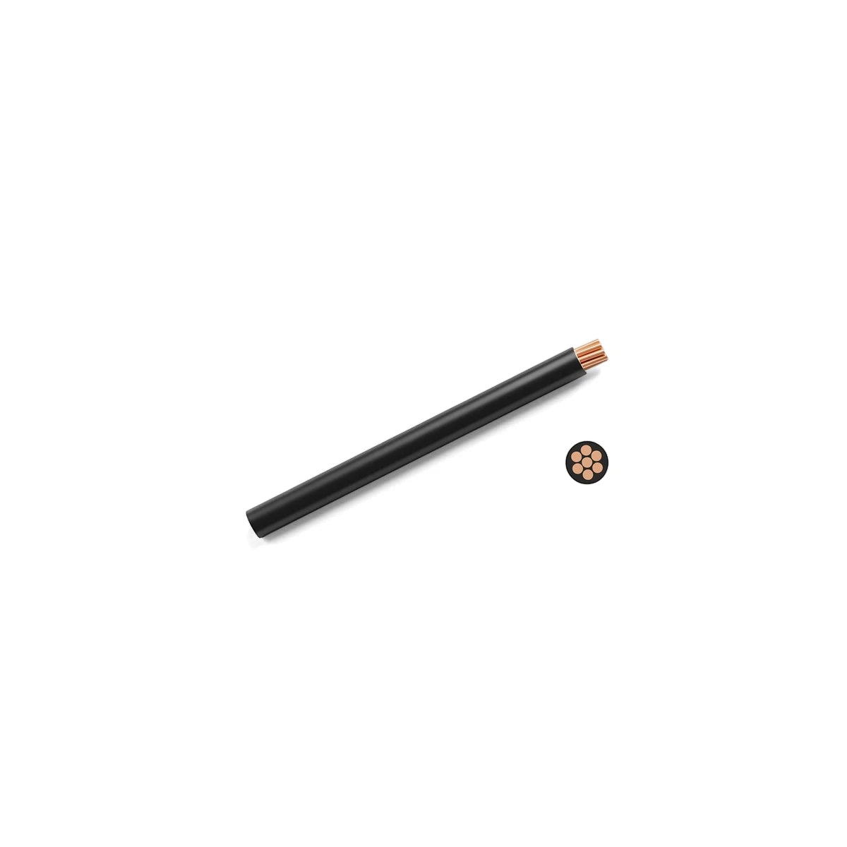 G.P 16mm black electrical wire with a copper core and a visible cross-section, shown diagonally.