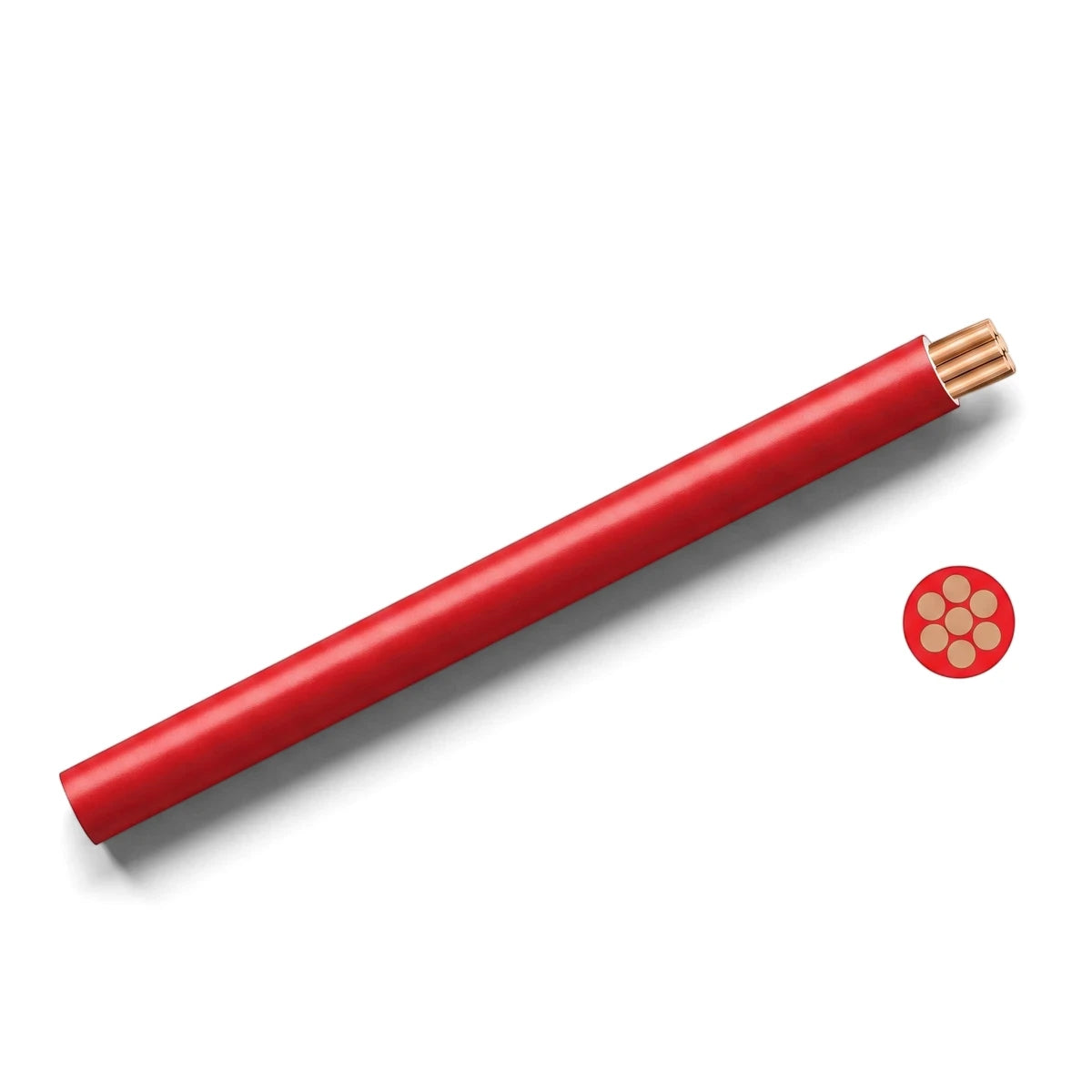 G.P 16mm red electrical cable with a copper core, shown diagonally with a cross-section revealing multiple strands.