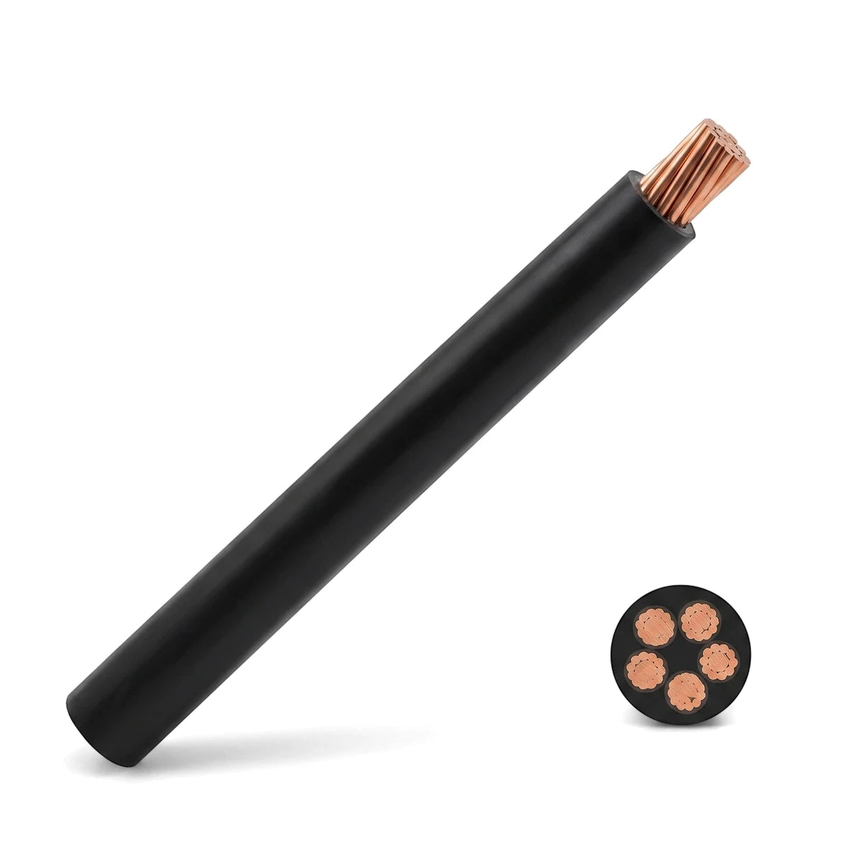 G.P 2.5mm black electrical wire with exposed copper strands and a cross-section showing six insulated conductors.