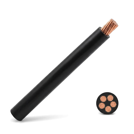 G.P 2.5mm black electrical wire with exposed copper strands and a cross-section showing six insulated conductors.
