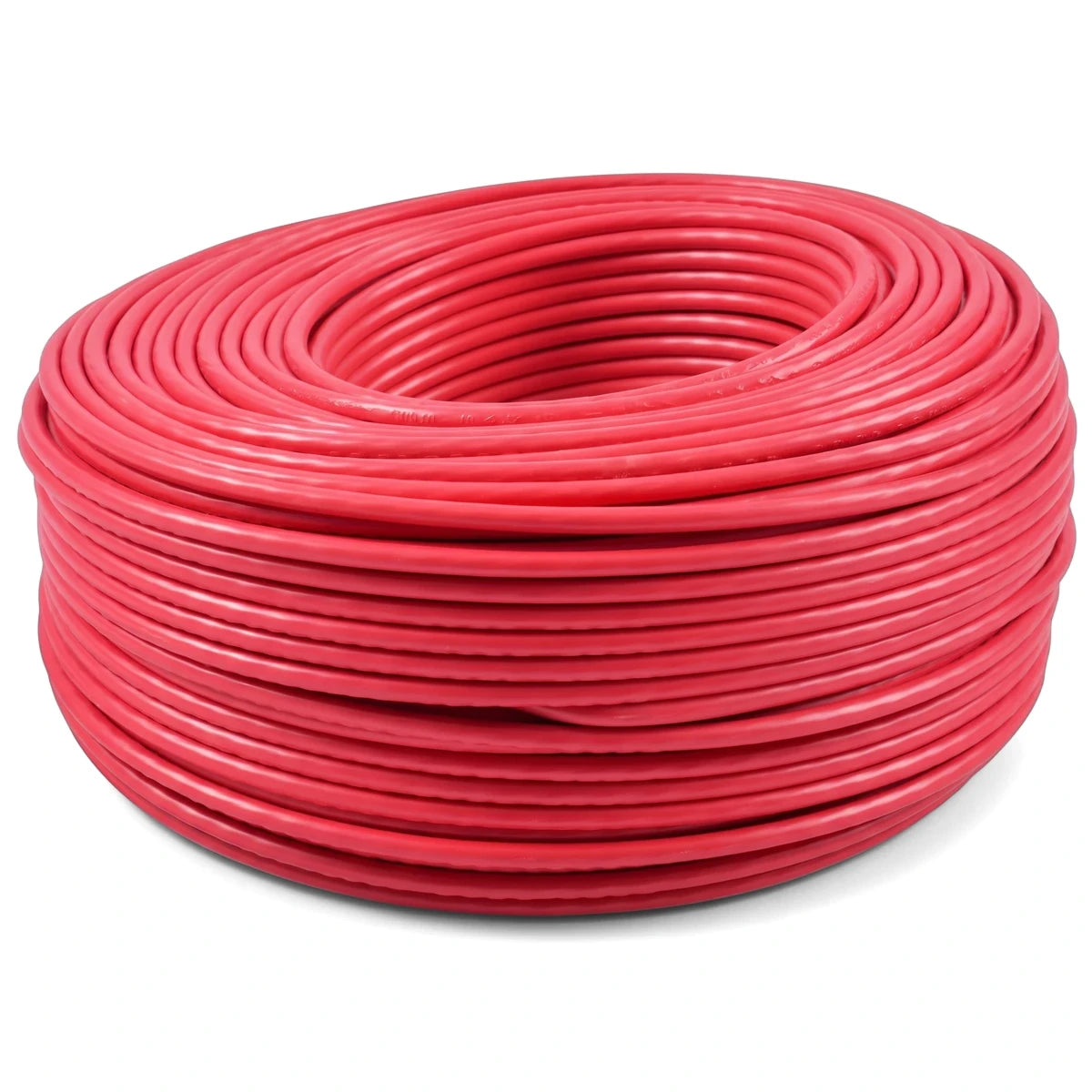 A large roll of G.P 4mm red electrical wire, neatly coiled and ready for use, displayed on a white background.