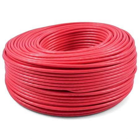 A large roll of G.P 4mm red electrical wire, neatly coiled and ready for use, displayed on a white background.
