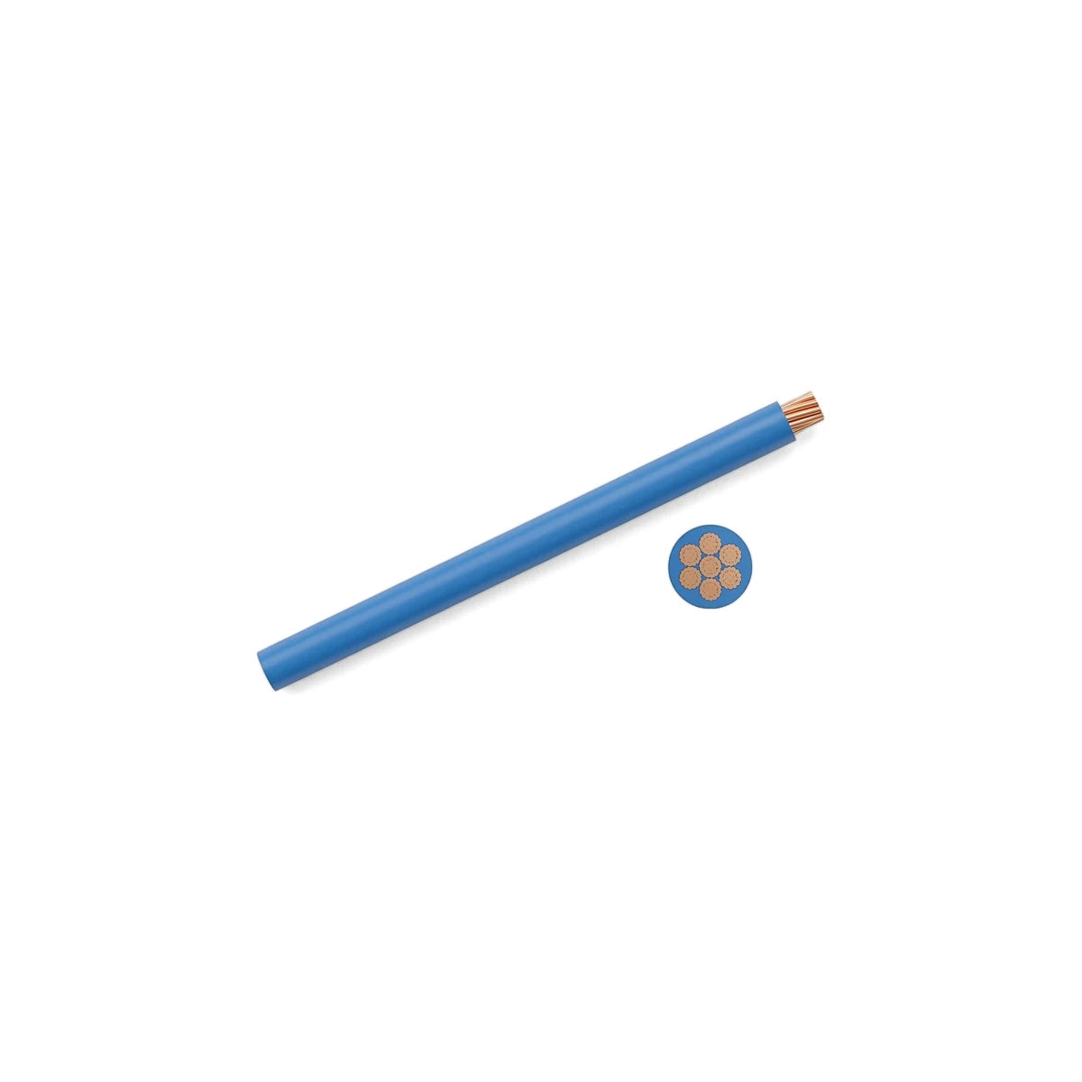 Blue 6mm electrical wire cable with exposed copper strands and cross-section view, from a 100M roll.