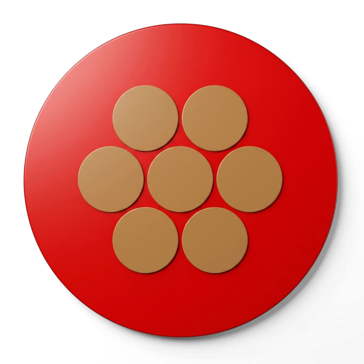 Abstract geometric pattern of a red circle containing seven brown circles, representing a 10mm G.P. red electrical wire