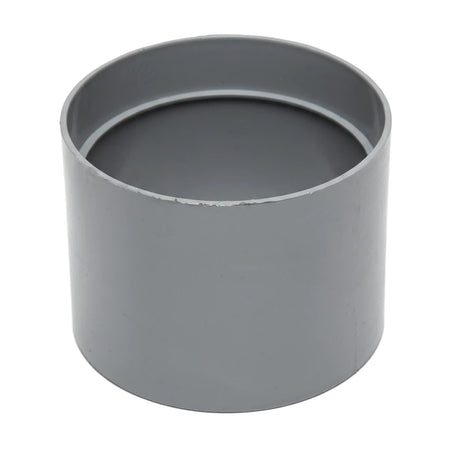 Gray cylindrical PVC Vynadeep loose pipe socket, viewed from a slightly elevated angle, product shot.