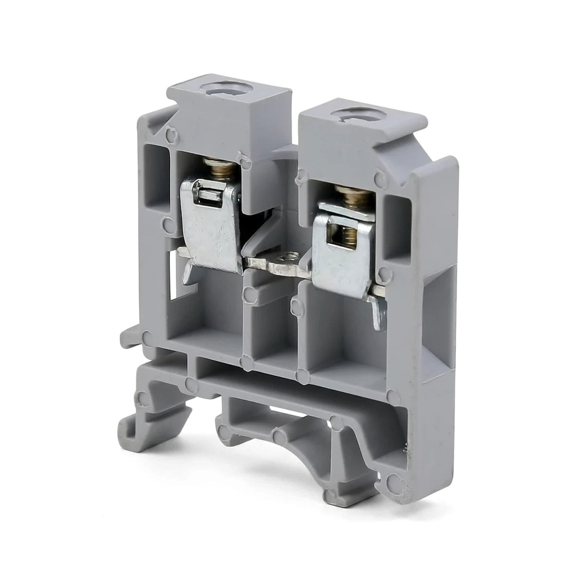 Gray Polymide Interlockable Terminal Block for Din Rail Mount, an electrical component with screw terminals for secure