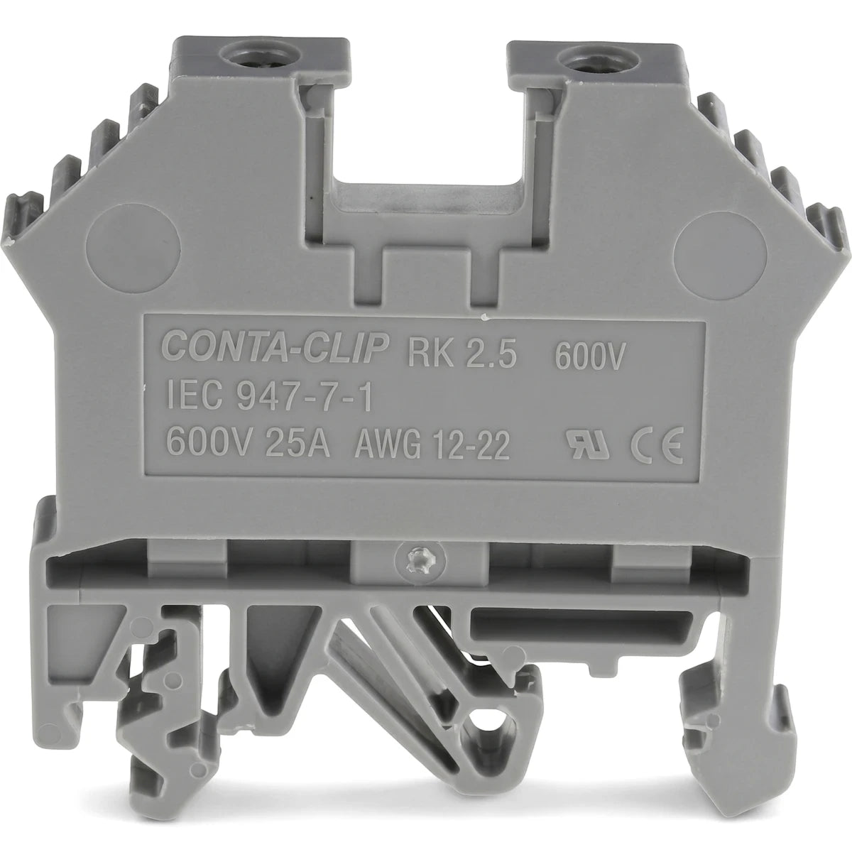 Gray polymide interlockable terminal block for DIN rail mounting, a durable electrical connection component.