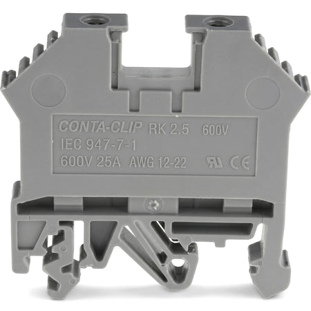 Gray polymide interlockable terminal block for DIN rail mounting, a durable electrical connection component.