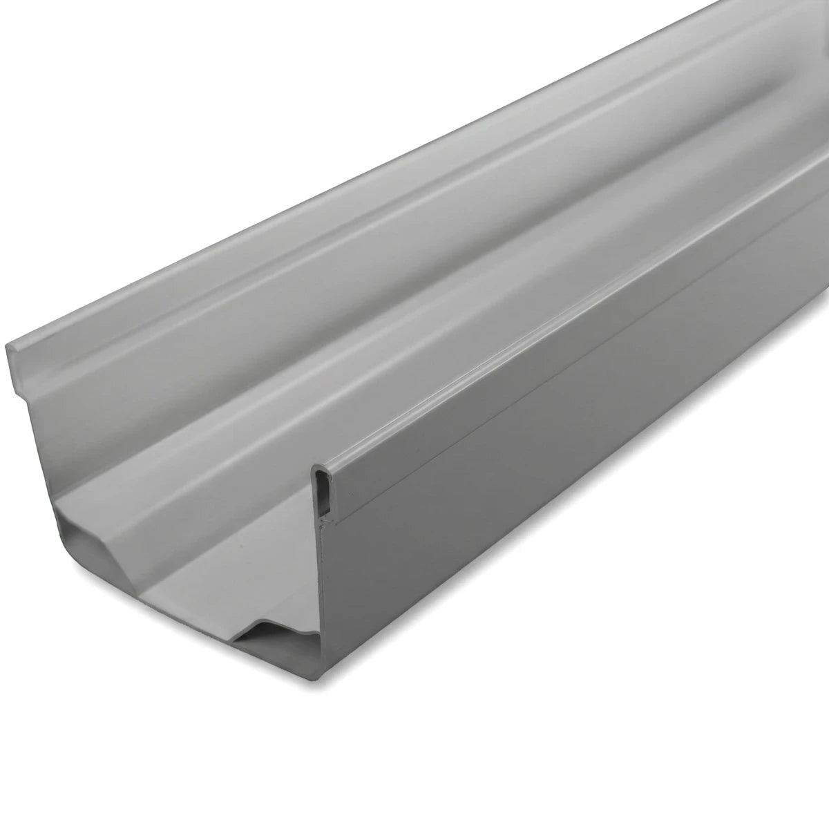 Gray Streamline PVC gutter, 3 meter length, viewed from an angled perspective for rainwater drainage systems.