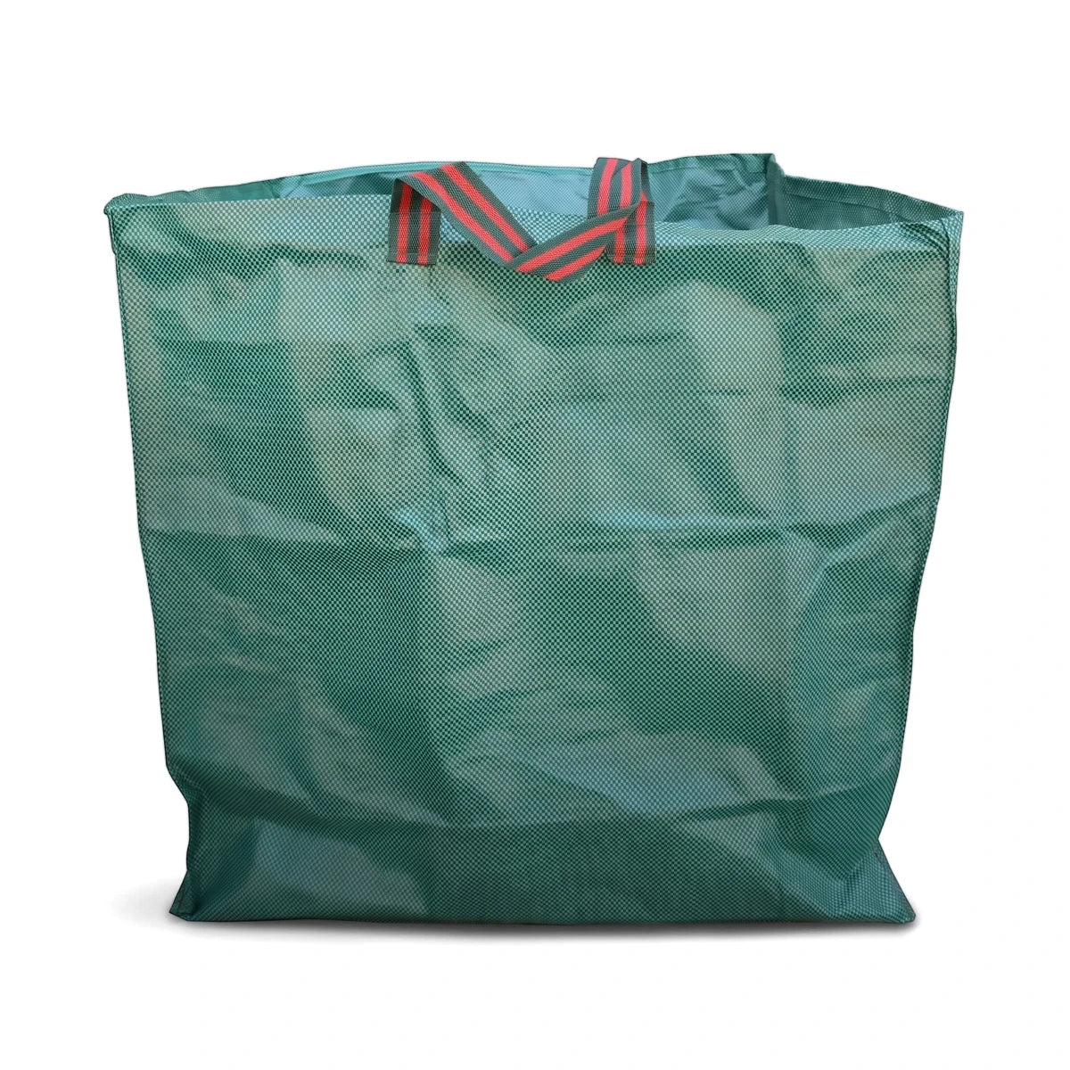 Green 270 liter square garden waste bag made of woven polypropylene, designed for collecting yard debris.