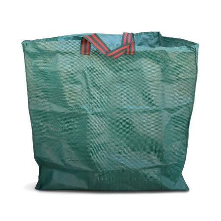 Green 270 liter square garden waste bag made of woven polypropylene, designed for collecting yard debris.